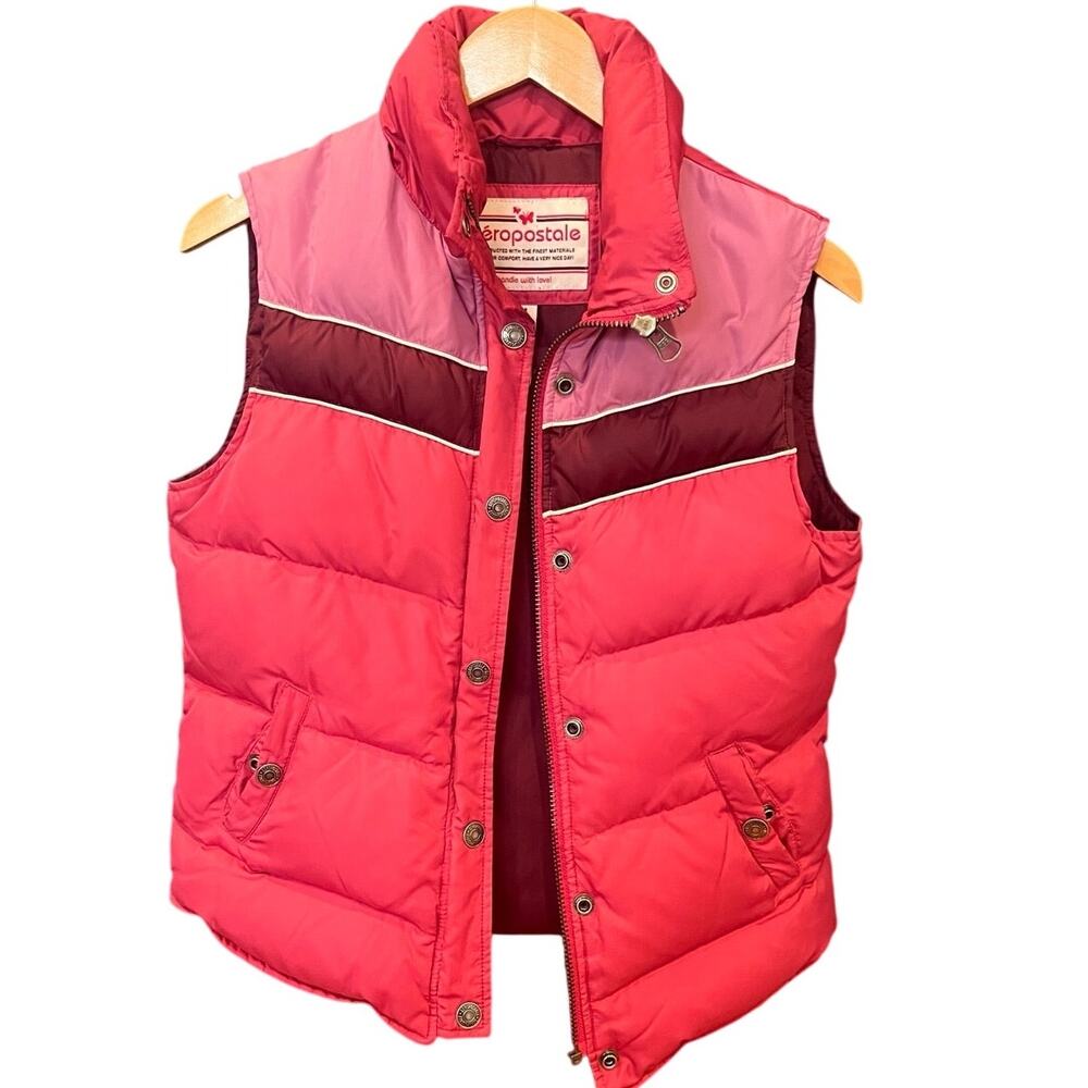 Aeropostale Down Puffer Vest – Pink & Burgundy Colorblock, Size M